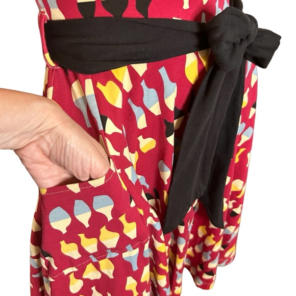 Effie's Heart NEW Rachel Red Carafe Print Short Sleeves Belted Dress Small - Picture 8 of 14